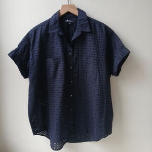 Madewell Eyelet Courier Shirt Oversized Navy Blue Women's Medium